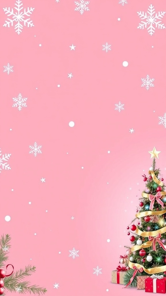 Pink Christmas wallpaper with snowflakes and ornaments for Mac.
